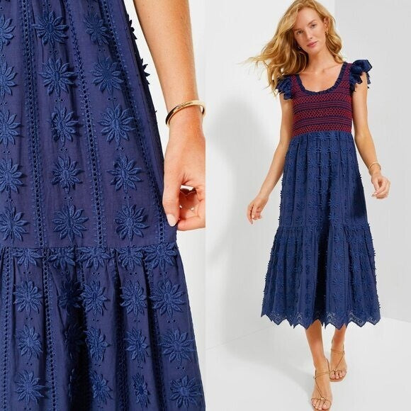Tuckernuck NEW Navy Lace Mallie Embroidered Scoop Neck Maxi Dress Size XXL